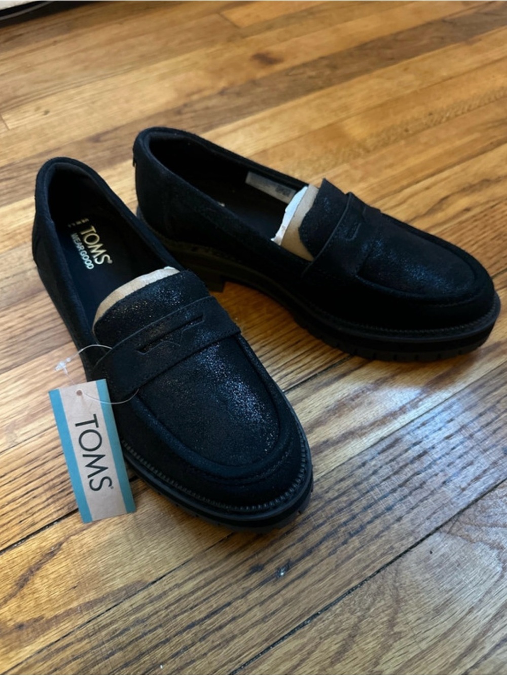 TOMS Cara Black Metallic Loafers